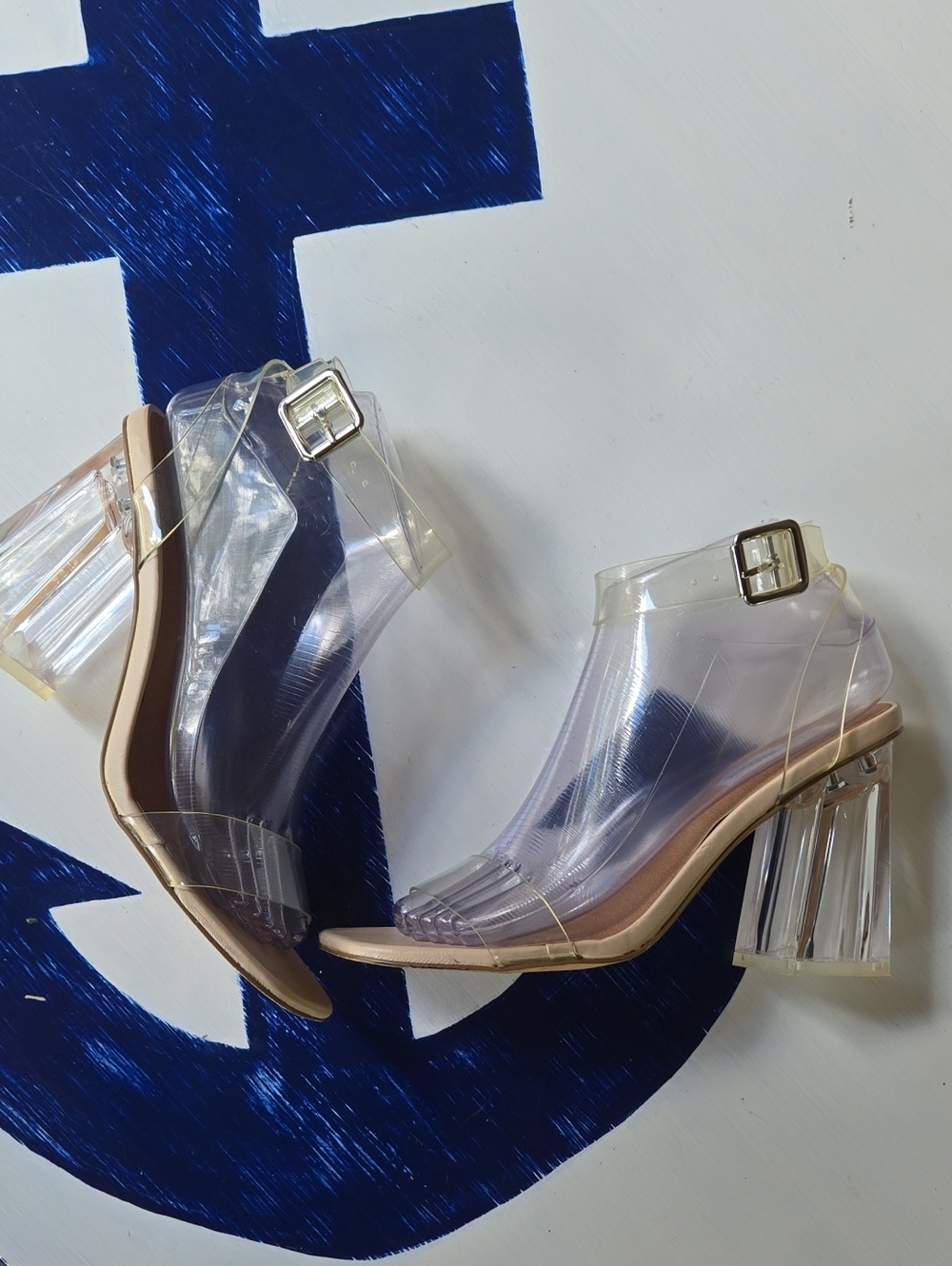 Steve Madden Clear Lucite Block Heels With Ankle Strap Size US 7.5